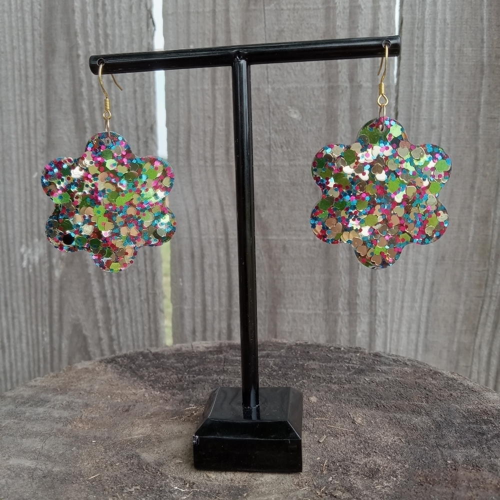 Multicolor Glitter Flower Earrings